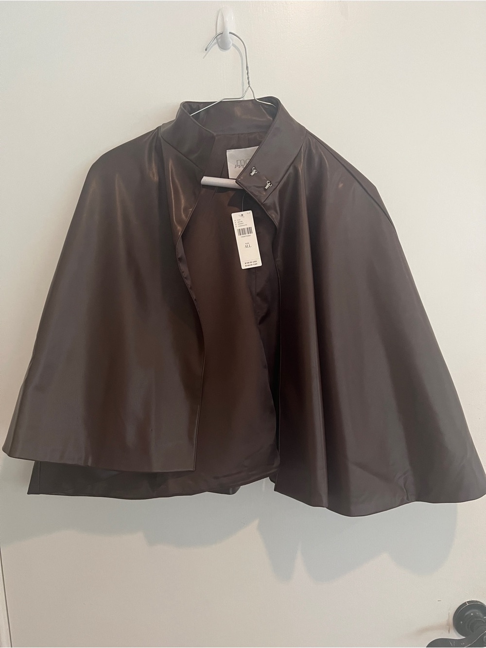 Anthropologie Chocolate Brown Faux Leather Swing Cape - Picture 4 of 4